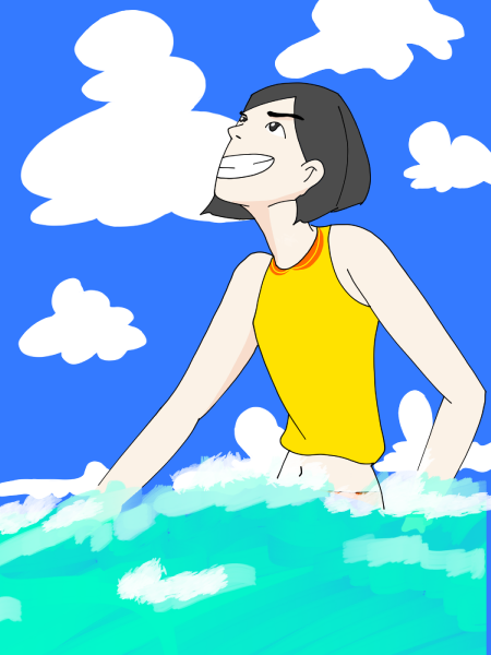 海に入る女の子のイラスト