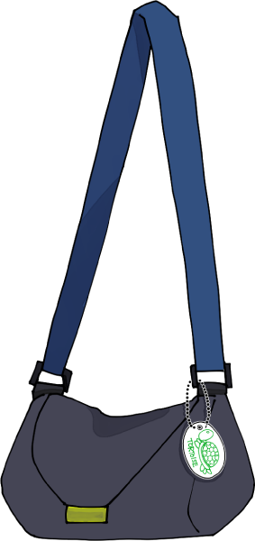 カメの小判札ネームタグを付けたバックのイラスト