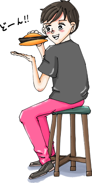 板チョコパンケーキを食べる女の子のイラスト