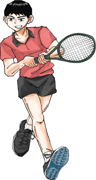 バックハンドストロークを打つ男の子のイラスト