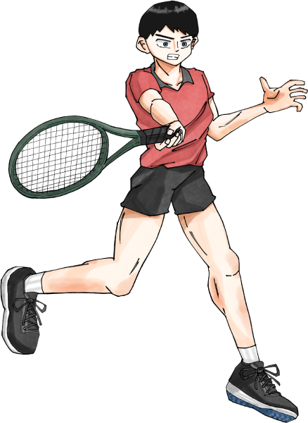 フォアハンドストロークを打つ男の子のイラスト