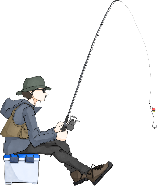 座って釣りをする男の人のイラスト