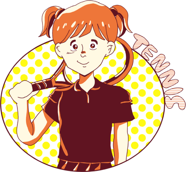 テニスラケットを肩に持つ女の子のイラスト