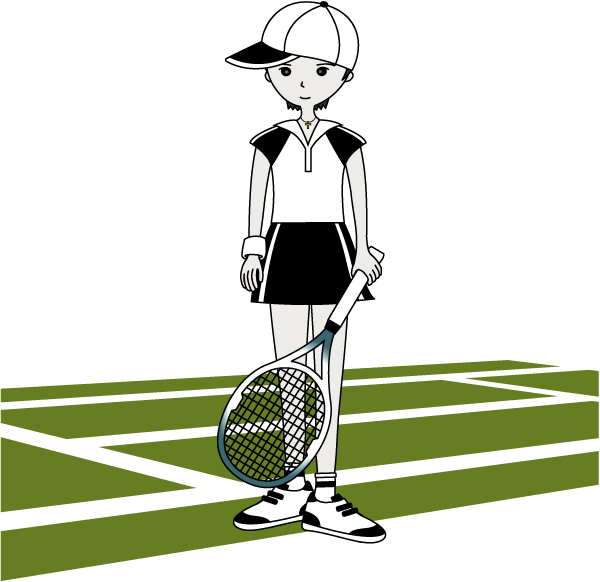 テニスコートに立つ女の子のイラスト