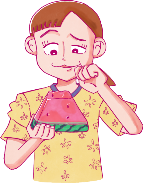 スイカを食べる女の子のイラスト