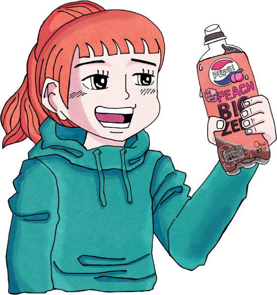 ペプシ ZERO PEACHを飲む女の子のイラスト