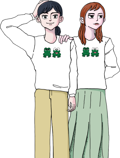 カエルTシャツ長袖着る女の子のイラスト
