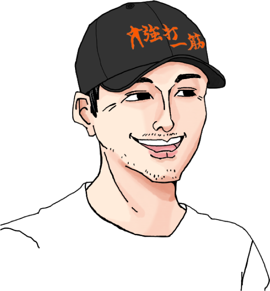 強打一筋の刺繍入り帽子を被る男の人のイラスト