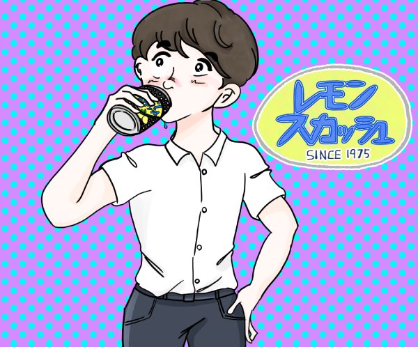 レモンスカッシュを飲む女の子のイラスト